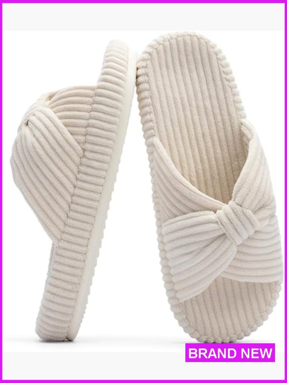 Corduroy Bow Crossbands Slippers Memory Foam Comfy House Shoes Lightweight